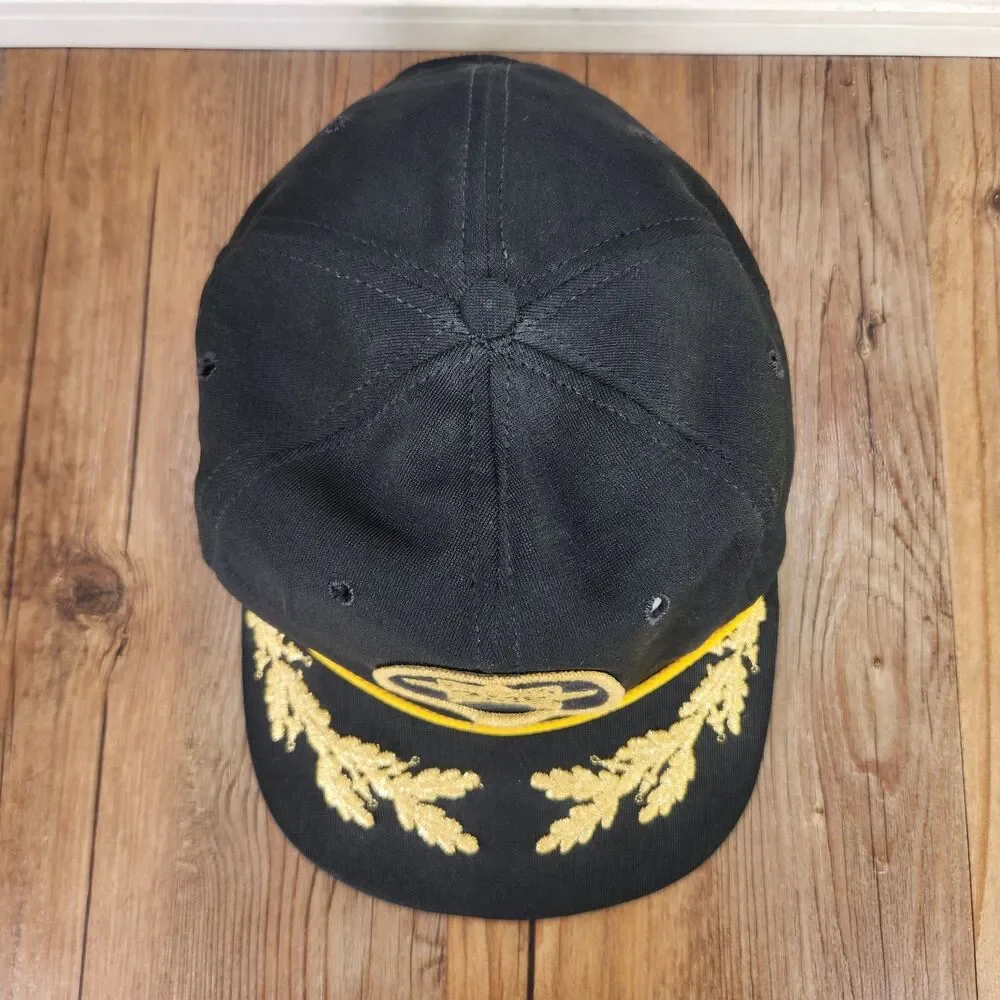 VTG GMC Truck Center Dallas Snapback Rope Hat Black Gold Embroidered Leaf USA